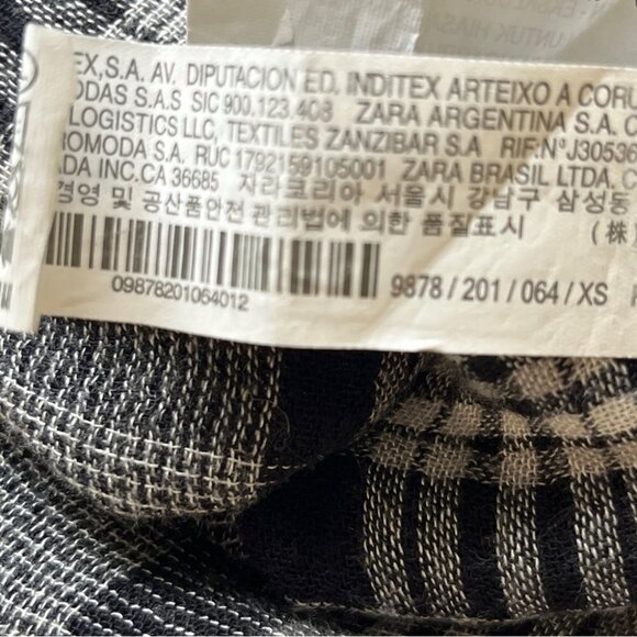 Zara Plaid Checkered Top Blouse Dress Tunic Embroidered Lettuce V Neck Hem Sz XS - Picture 4 of 16